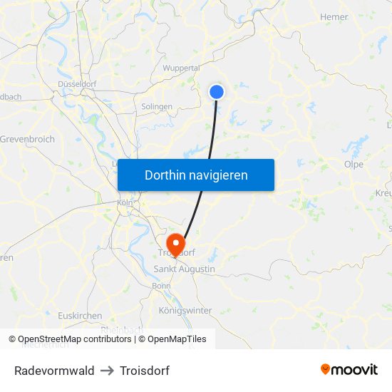 Radevormwald to Troisdorf map