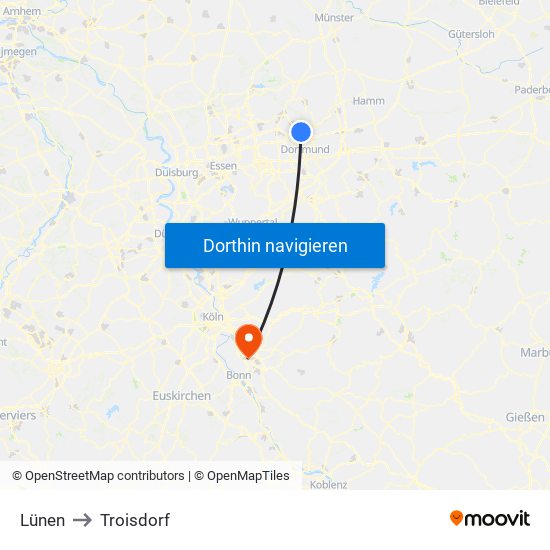 Lünen to Troisdorf map