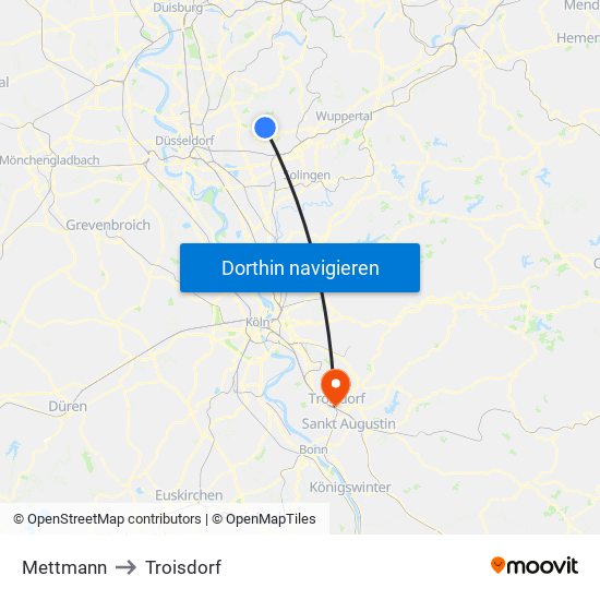 Mettmann to Troisdorf map