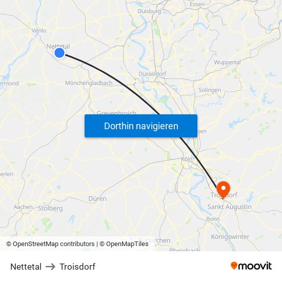 Nettetal to Troisdorf map