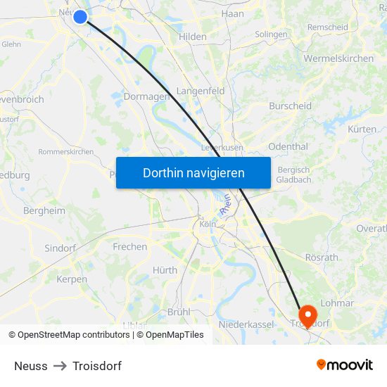 Neuss to Troisdorf map