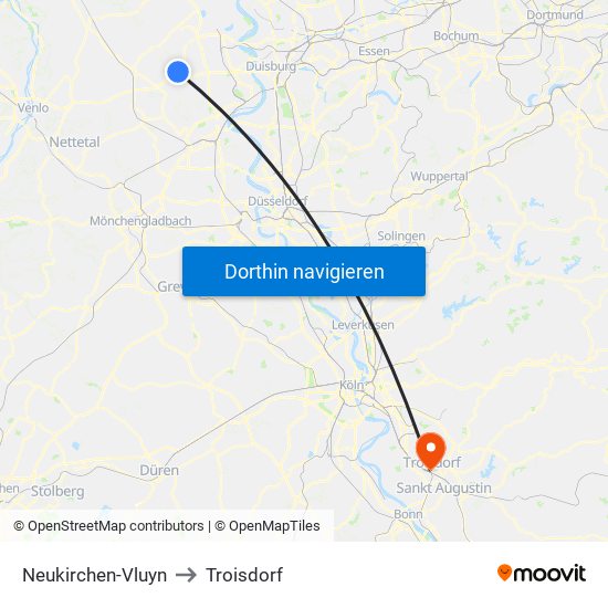 Neukirchen-Vluyn to Troisdorf map