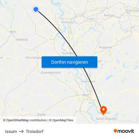 Issum to Troisdorf map