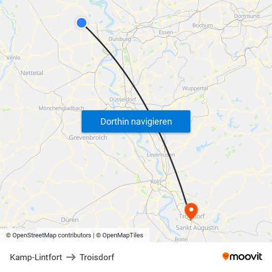 Kamp-Lintfort to Troisdorf map