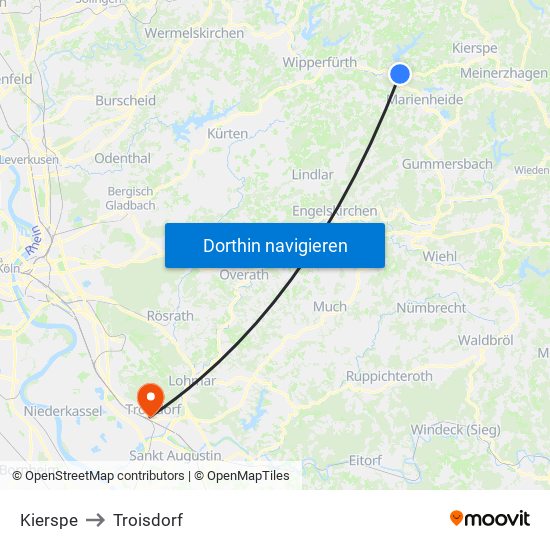 Kierspe to Troisdorf map