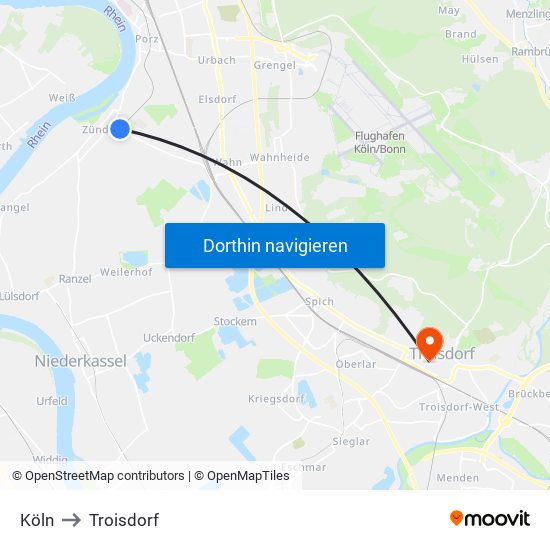 Köln to Troisdorf map