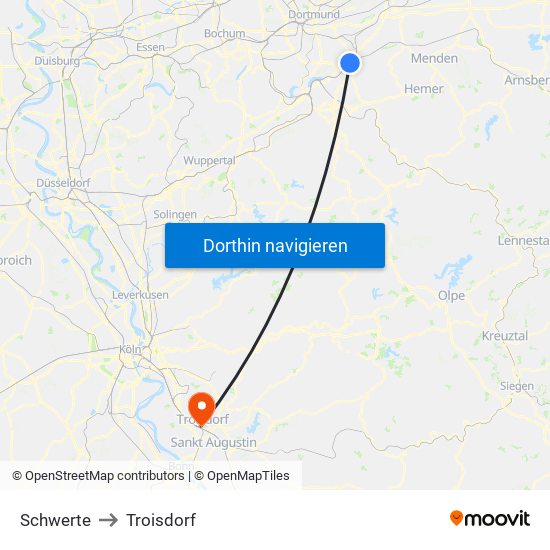 Schwerte to Troisdorf map