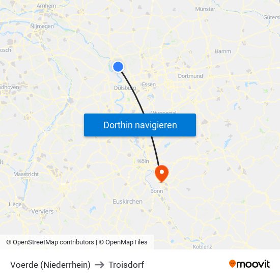 Voerde (Niederrhein) to Troisdorf map