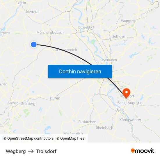 Wegberg to Troisdorf map