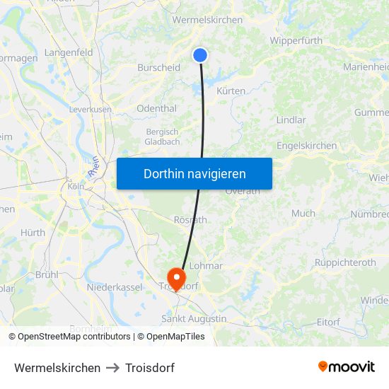 Wermelskirchen to Troisdorf map