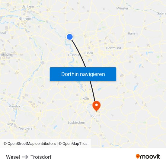 Wesel to Troisdorf map