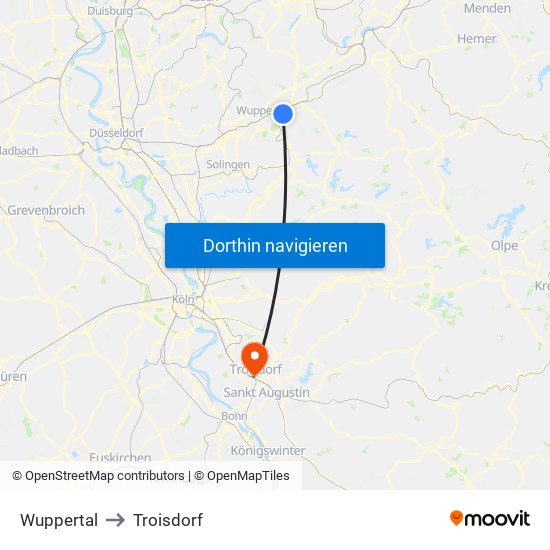 Wuppertal to Troisdorf map