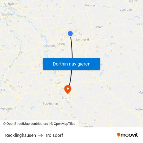 Recklinghausen to Troisdorf map