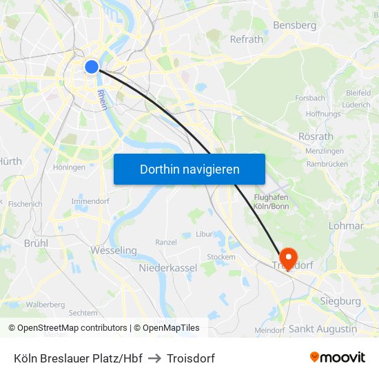 Köln Breslauer Platz/Hbf to Troisdorf map