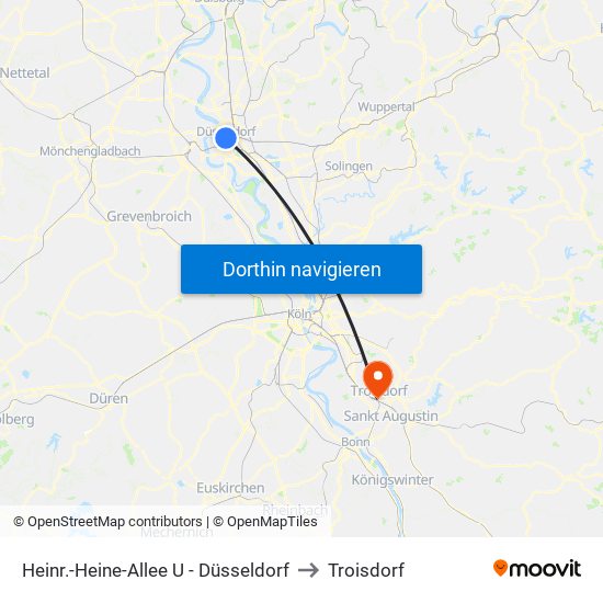 Heinr.-Heine-Allee U - Düsseldorf to Troisdorf map