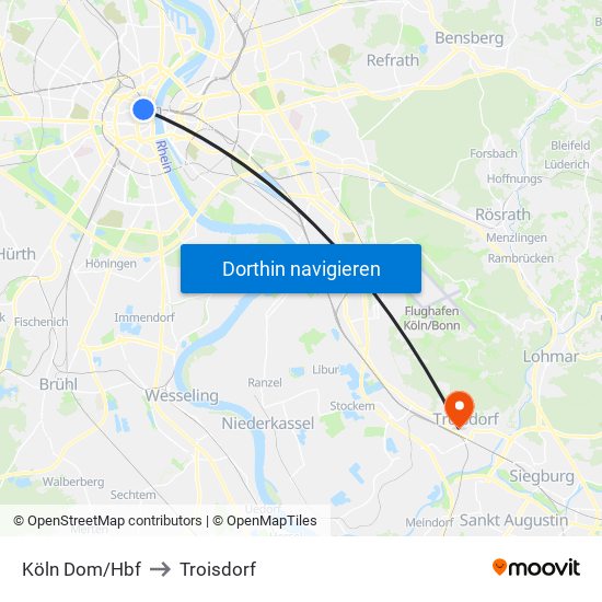 Köln Dom/Hbf to Troisdorf map