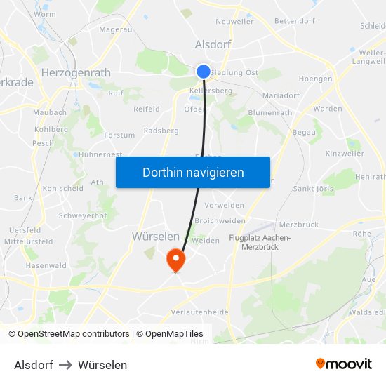 Alsdorf to Würselen map