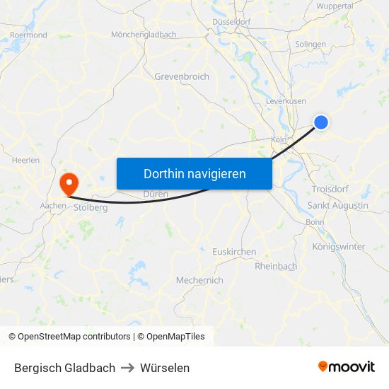 Bergisch Gladbach to Würselen map