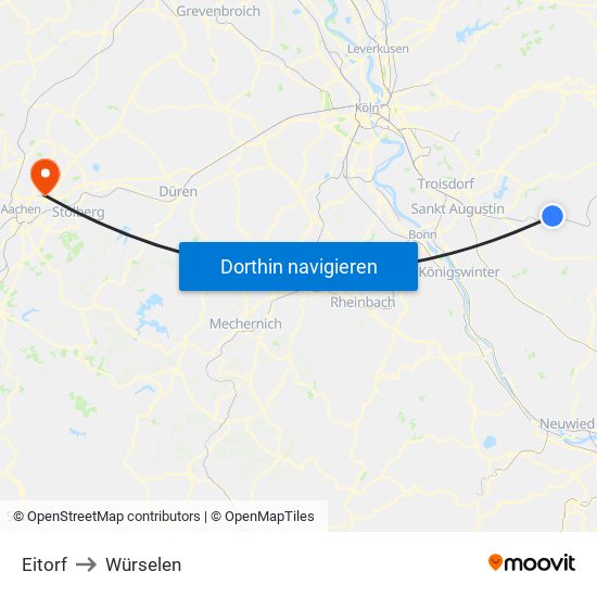 Eitorf to Würselen map
