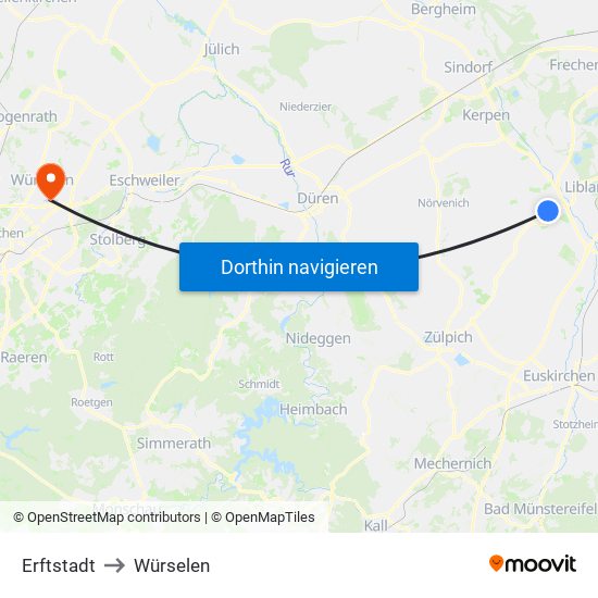 Erftstadt to Würselen map