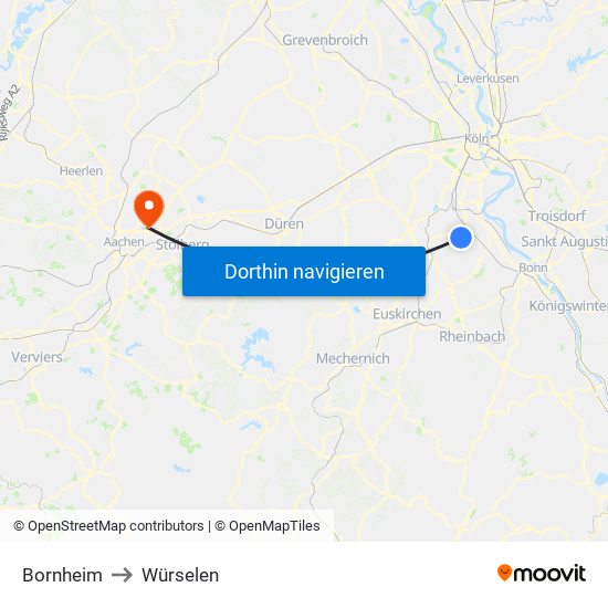Bornheim to Würselen map