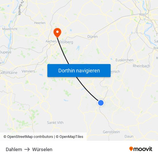 Dahlem to Würselen map