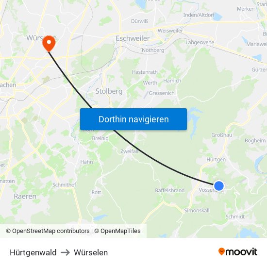 Hürtgenwald to Würselen map