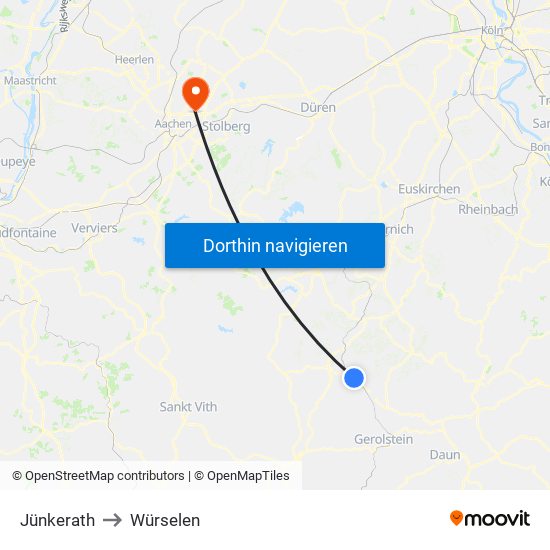 Jünkerath to Würselen map