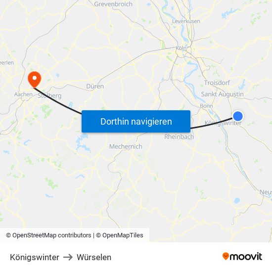 Königswinter to Würselen map