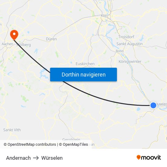 Andernach to Würselen map