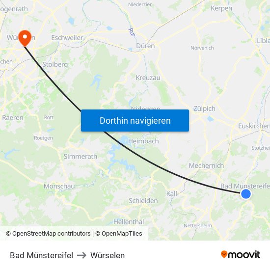 Bad Münstereifel to Würselen map