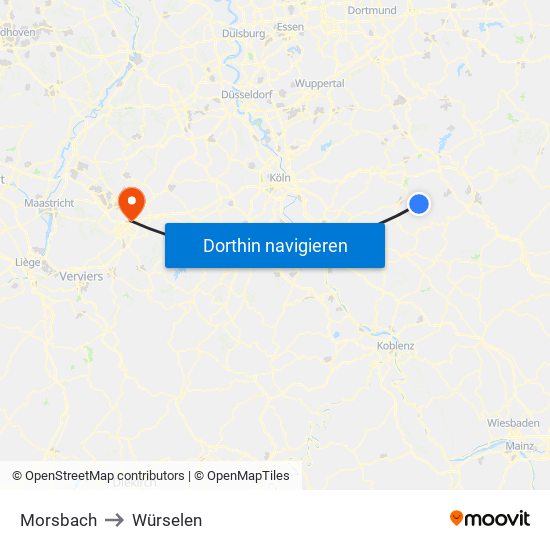 Morsbach to Würselen map