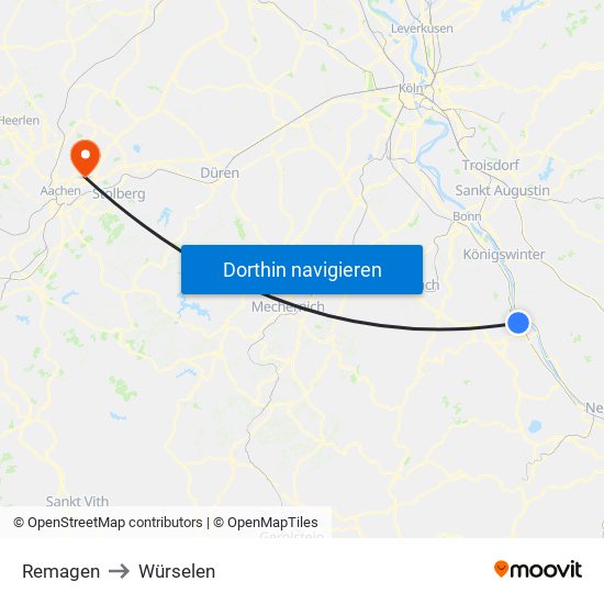 Remagen to Würselen map