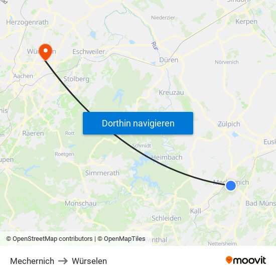 Mechernich to Würselen map