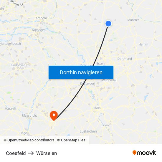 Coesfeld to Würselen map