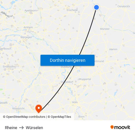 Rheine to Würselen map