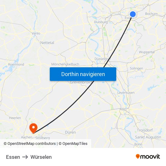 Essen to Würselen map