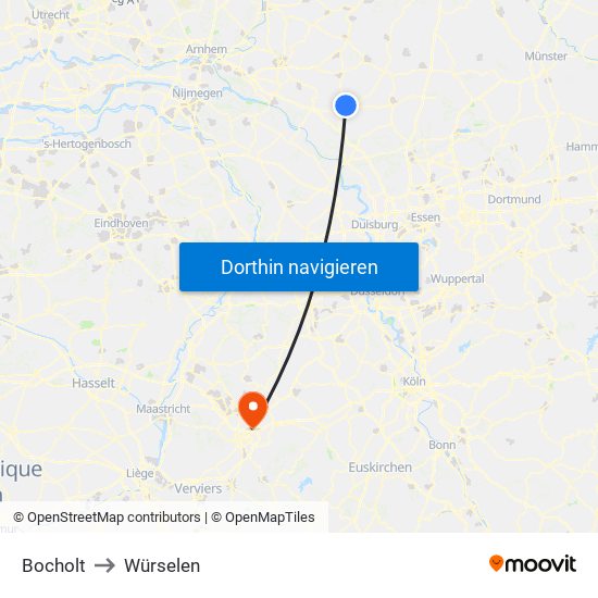 Bocholt to Würselen map