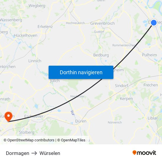 Dormagen to Würselen map