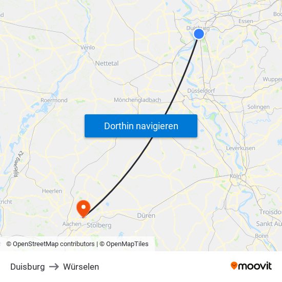 Duisburg to Würselen map