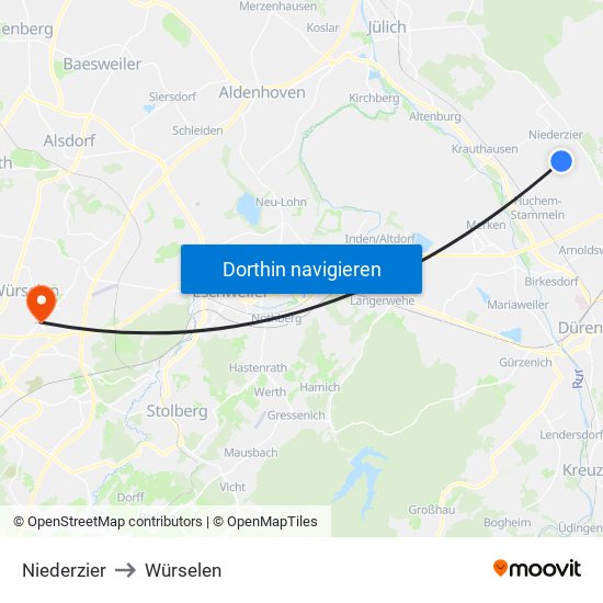 Niederzier to Würselen map