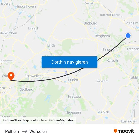 Pulheim to Würselen map