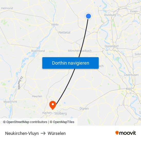 Neukirchen-Vluyn to Würselen map