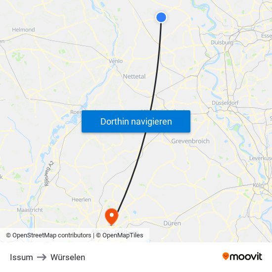 Issum to Würselen map