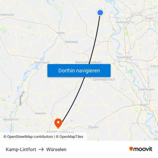 Kamp-Lintfort to Würselen map