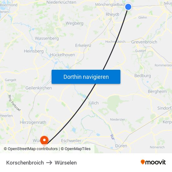 Korschenbroich to Würselen map