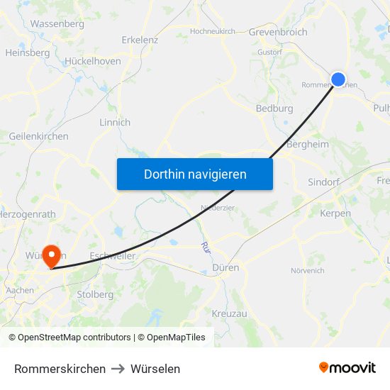 Rommerskirchen to Würselen map