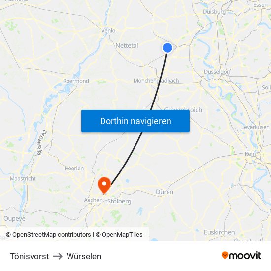 Tönisvorst to Würselen map