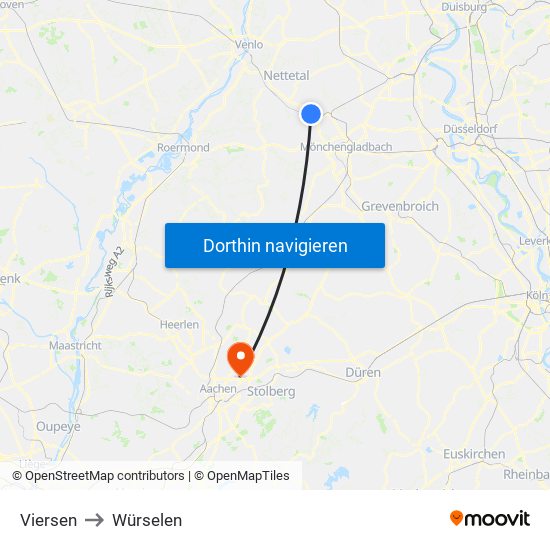 Viersen to Würselen map