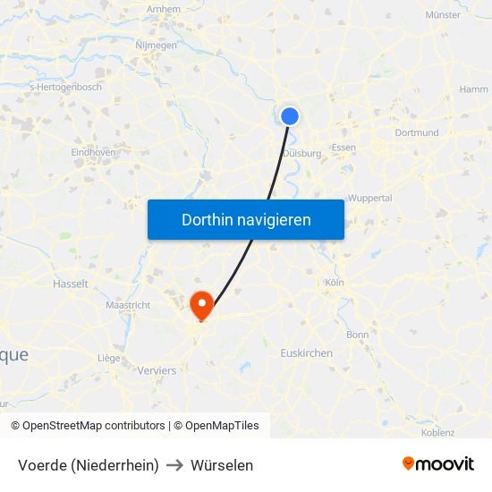 Voerde (Niederrhein) to Würselen map